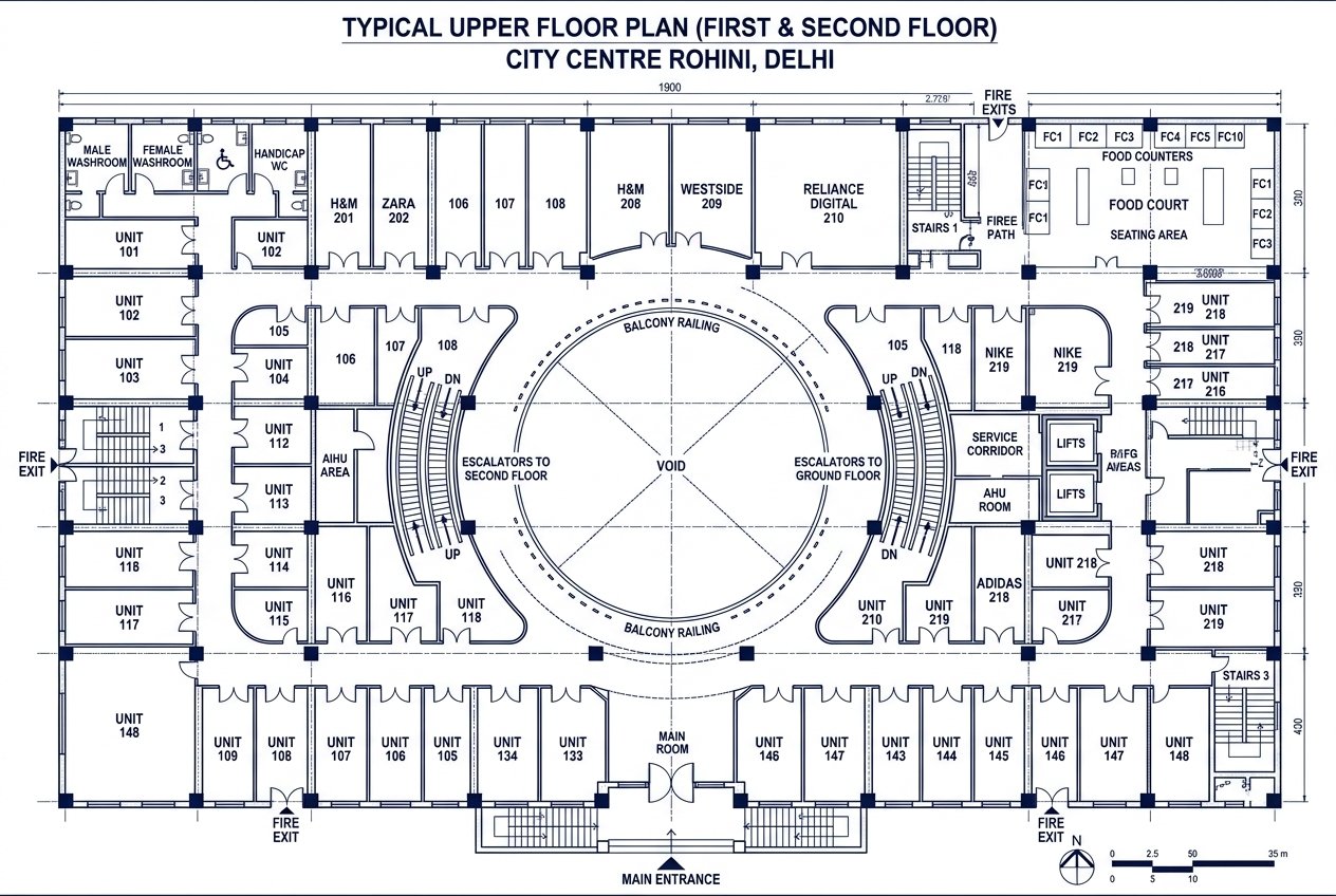 City Centre Rohini GROUND FLOOR RETAIL PLAN Blueprint Layout
